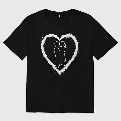 Женская футболка оверсайз Сердце с поцелуем / Черный – фото 1