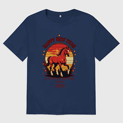 Футболка оверсайз женская Красный огненный конь символ 2026, цвет: тёмно-синий