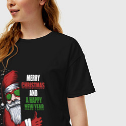 Футболка оверсайз женская Счастливого Рождества и Нового года, цвет: черный — фото 2