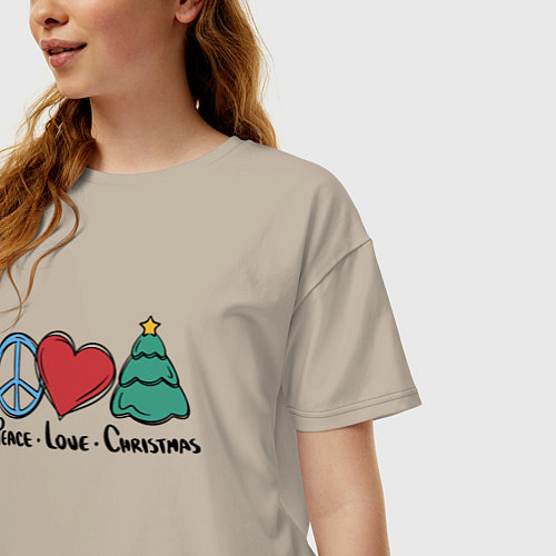 Женская футболка оверсайз Мир, любовь, Рождество / Миндальный – фото 3