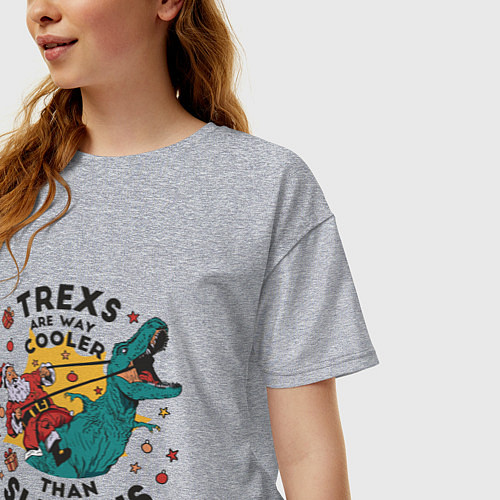 Женская футболка оверсайз Санта на динозавре / Меланж – фото 3