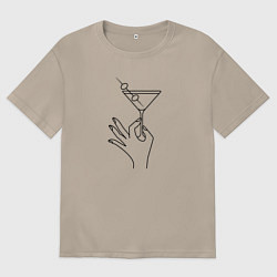 Футболка оверсайз женская Рука с коктейлем, цвет: миндальный