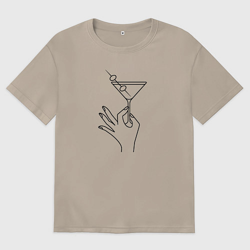 Женская футболка оверсайз Рука с коктейлем / Миндальный – фото 1