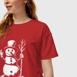Футболка оверсайз женская Снеговик приветливый, цвет: красный — фото 2