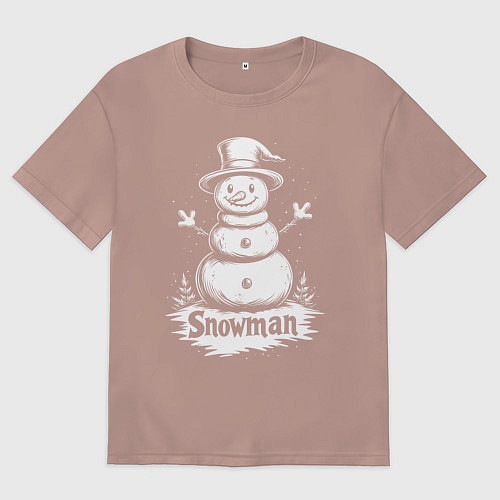 Женская футболка оверсайз Весёлый снеговик в цилиндре / Пыльно-розовый – фото 1