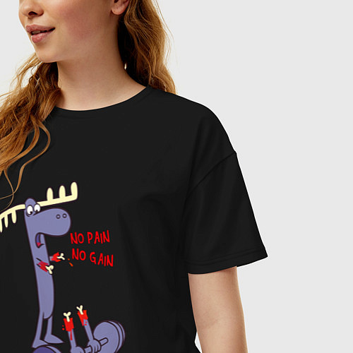 Женская футболка оверсайз Лось штангист / Черный – фото 3