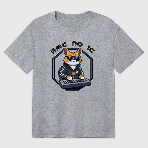 Женская футболка оверсайз Кот с медалью - кмс по 1с / Меланж – фото 1