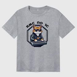 Футболка оверсайз женская Кот с медалью - кмс по 1с, цвет: меланж