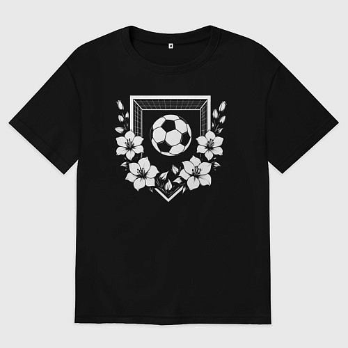 Женская футболка оверсайз Футбольные ворота и мяч в цветах / Черный – фото 1