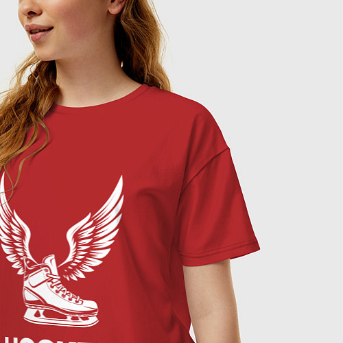 Женская футболка оверсайз Крылатый хоккейный конек / Красный – фото 3