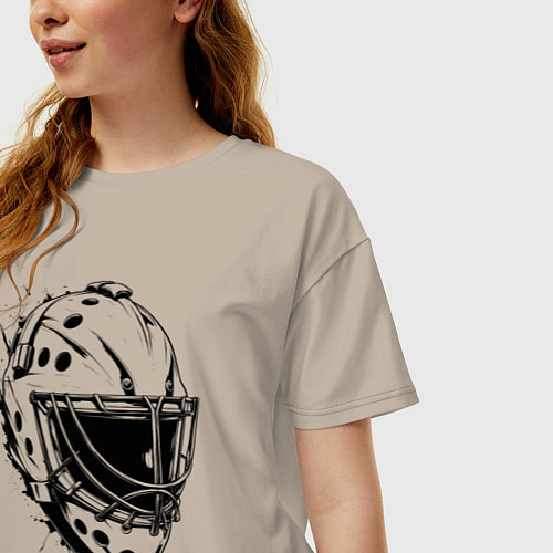 Женская футболка оверсайз Черная вратарская маска / Миндальный – фото 3