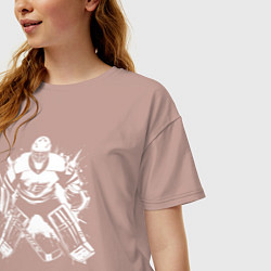 Футболка оверсайз женская Хоккейный вратарь граффити, цвет: пыльно-розовый — фото 2