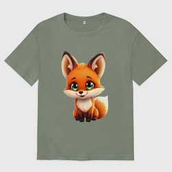 Женская футболка оверсайз Пушистая радость: Лисёнок в мультяшном стиле