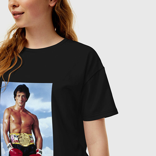 Женская футболка оверсайз Рокки чемпион / Черный – фото 3