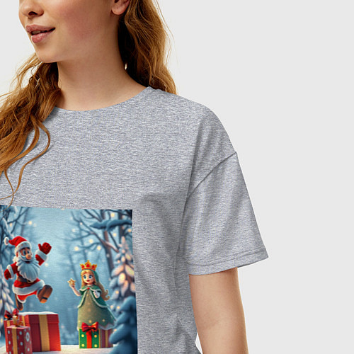 Женская футболка оверсайз Дед Морозио и Принцесса Снегурочка: вперёд за пода / Меланж – фото 3