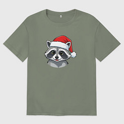 Футболка оверсайз женская Новогодний портрет енота, цвет: авокадо