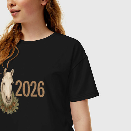 Женская футболка оверсайз 2026 белая лошадь / Черный – фото 3