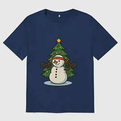 Футболка оверсайз женская Снеговик с гирями, цвет: тёмно-синий