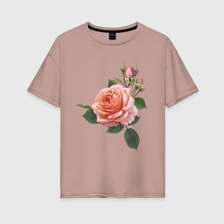Футболка оверсайз женская Розовые розы, цвет: пыльно-розовый