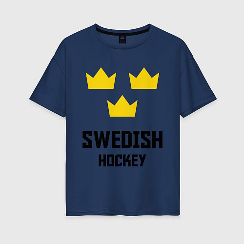 Женская футболка оверсайз Swedish Hockey / Тёмно-синий – фото 1