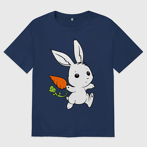 Женская футболка оверсайз Зайка с морковкой / Тёмно-синий – фото 1