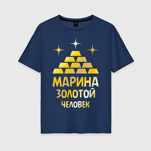 Женская футболка оверсайз Марина - золотой человек (gold) / Тёмно-синий – фото 1