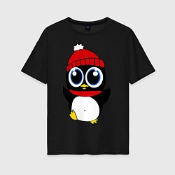 Женская футболка оверсайз Удивленный пингвинчик