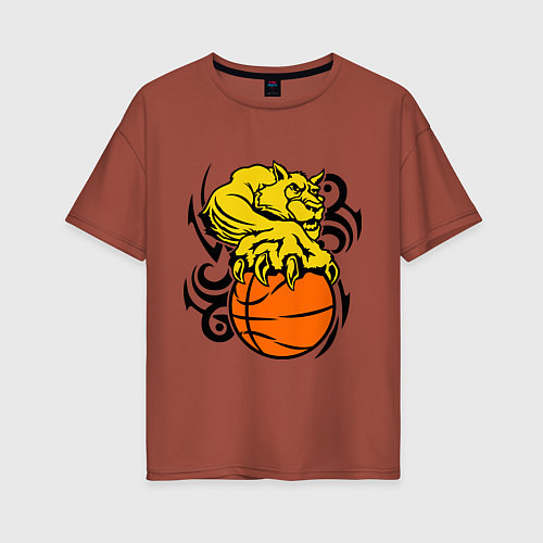 Женская футболка оверсайз Тигр с мячом / Кирпичный – фото 1