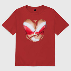 Футболка оверсайз женская Новогодний бюст, цвет: красный