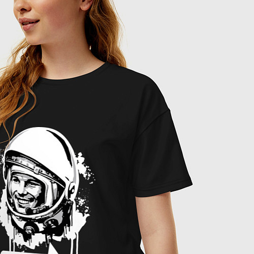Женская футболка оверсайз Гагарин: поехали / Черный – фото 3