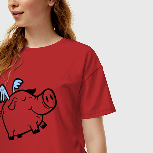Женская футболка оверсайз Крылатый поросёнок / Красный – фото 3