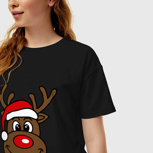 Женская футболка оверсайз Рождественский олень / Черный – фото 3