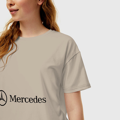 Женская футболка оверсайз Mercedes Logo / Миндальный – фото 3