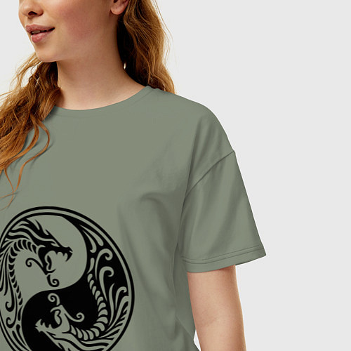 Женская футболка оверсайз Два дракона Инь Янь / Авокадо – фото 3