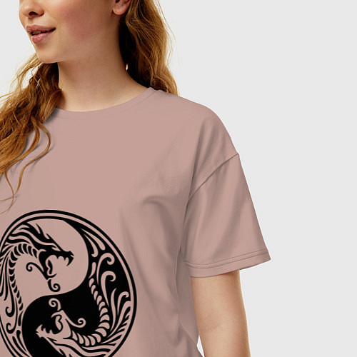 Женская футболка оверсайз Два дракона Инь Янь / Пыльно-розовый – фото 3