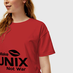 Футболка оверсайз женская Make unix, not war, цвет: красный — фото 2