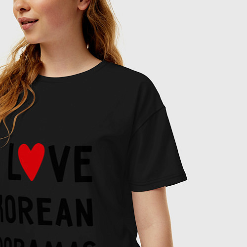 Женская футболка оверсайз Я люблю корейские дорамы / Черный – фото 3