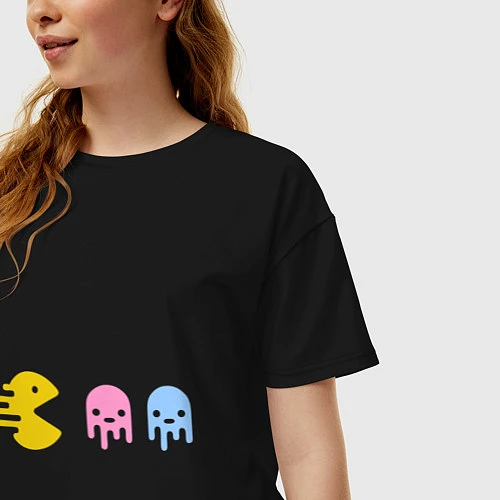 Женская футболка оверсайз Pac-Man: Fast Eat / Черный – фото 3