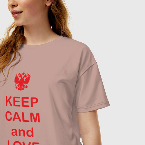 Женская футболка оверсайз Keep Calm & Love Russia / Пыльно-розовый – фото 3