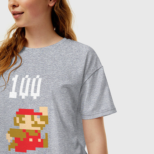 Женская футболка оверсайз Mario: 100 coins / Меланж – фото 3