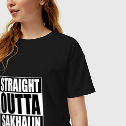 Футболка оверсайз женская Straight Outta Sakhalin, цвет: черный — фото 2