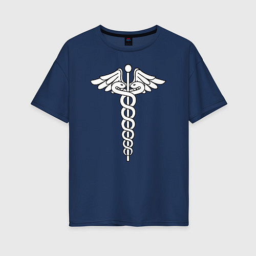 Женская футболка оверсайз Эмблема / Тёмно-синий – фото 1
