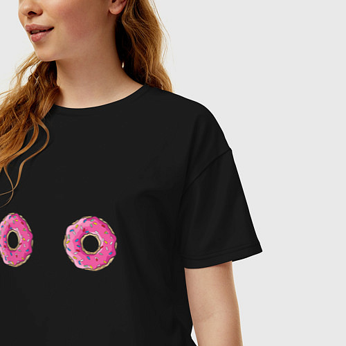 Женская футболка оверсайз Пончики / Черный – фото 3