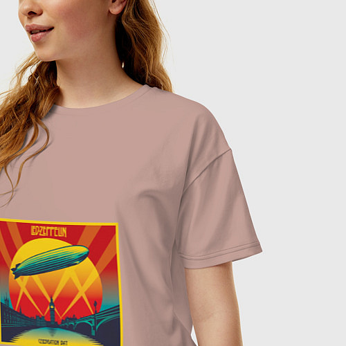 Женская футболка оверсайз Led Zeppelin / Пыльно-розовый – фото 3