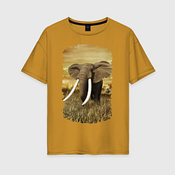 Футболка оверсайз женская Могучий слон, цвет: горчичный