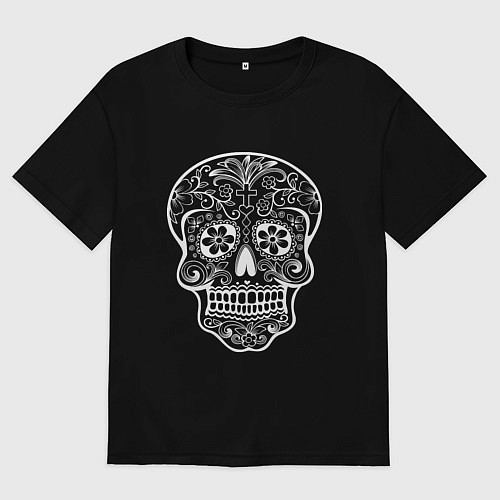 Женская футболка оверсайз Мексиканский череп белый / Черный – фото 1