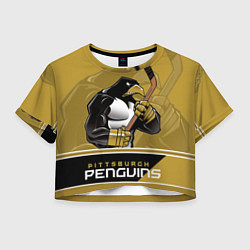 Футболка 3D укороченная женская Pittsburgh Penguins, цвет: 3D-принт