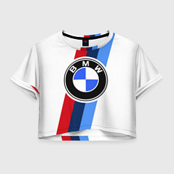 Футболка 3D укороченная женская BMW M: White Sport, цвет: 3D-принт