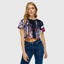 Футболка 3D укороченная женская Ночной Токио, цвет: 3D-принт — фото 2