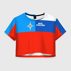 Футболка 3D укороченная женская Флаг МЧС России, цвет: 3D-принт